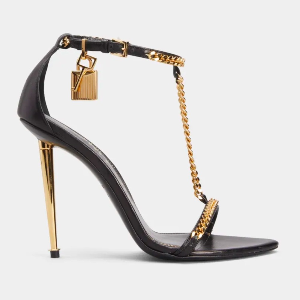 Tom ford lock sandals with chain black nwb multiple sizes 37.5-38-38.5 FIRM - Picture 1 of 7